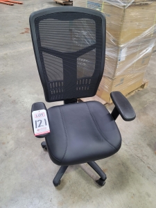 INTERION MULTI-FUNCTION MESH & LEATHER HIGHBACK TASK CHAIR, ASSEMBLED, MODEL 249051-121