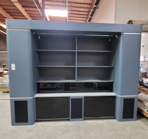 LOT - CONFERENCE TABLE, VIDEO CABINET, END TABLES, SPEAKERS, COLOR: BLUE BRUSHED & ALUMINUM-166