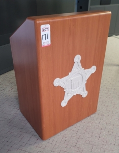 FREESTANDING MOBILE PODIUM W/ CUSTOM LOGO, COLOR: CHERRY-171