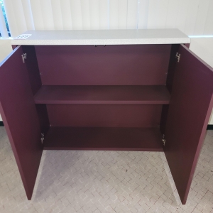 BOOKCASE W/ SOLID DOORS, COLOR: SANGRIA & SAND PEBBLE, DIM: 48"W X 14"D X 40"T-177