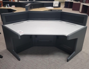 COCKPIT STYLE METAL BASE CONSOLE, SLATWALL, INTEGRATED CPU STORAGE, COLOR: GRANITE & WROUGHT IRON-184