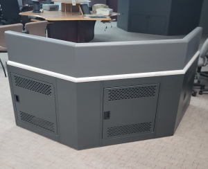 COCKPIT STYLE METAL BASE CONSOLE, SLATWALL, INTEGRATED CPU STORAGE, COLOR: GRANITE & WROUGHT IRON-184