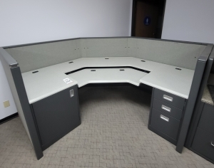 DISPATCH CONSOLE W/ SLATWALL, STORAGE AND MANUAL WORKSURFACE LIFT SYSTEM-192