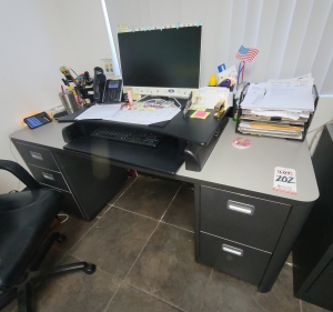 DUAL PEDESTAL DESK, COLOR: CHARCOAL & GREY GRANITE TOP, DIM: 60"W X 36"D X 30"T, CONTENTS NOT INCLUDED-202