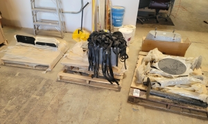 LOT - (3) PALLETS OF MISC. METAL PIECES AND BLACK NYLON STRAPPING-248