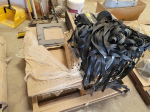LOT - (3) PALLETS OF MISC. METAL PIECES AND BLACK NYLON STRAPPING-248