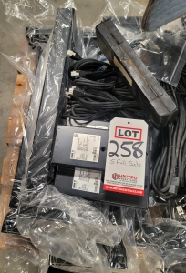 LOT - (5) COMPLETE SETS OF DESKTOP RISERS, MECHANICAL RAISING PISTON W/ CONTROLS AND WIRING-258