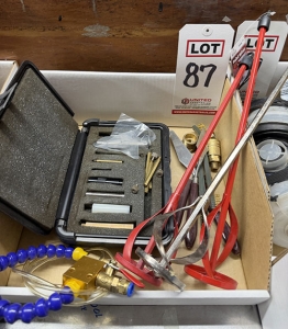LOT - (2) 14" PAINT MIXERS, COOLANT SPRAYING APPARATUS AND UNKNOWN ITEM IN PLASTIC CASE-87