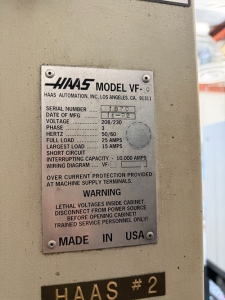 1992 HAAS VF-0 CNC VERTICAL MACHINING CENTER, TABLE: 26" X 14", XYZ TRAVELS: 20" X 16" X 20", CAT 40 TAPER, 7,500 RPM SPINDLE, 20 ATC, 7.5 HP, S/N 1870-34A