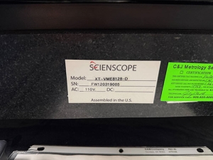 SCIENSCOPE XT-2000 VIDEO MEASUREMENT SYSTEM, MODEL XT-VME8128-D, S/N FW120319005-107A