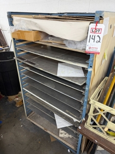 LOT - (2) SCREEN PRINTING DRYING RACKS, ON CASTERS, 34-1/2" X 24" X 59" HT, SHELF PULL-OUTS ARE 32" X 24"-142
