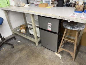 STEEL FRAME TABLE W/ 7' X 30" WOOD TOP, 37-1/2" TOP HT, CONTENTS NOT INCLUDED-186