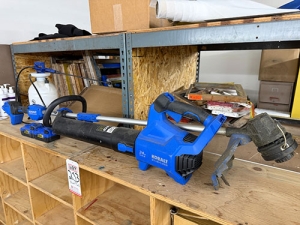 LOT -KOBALT CORDLESS 24V WEEDWHACKER AND LEAF BLOWER, W/ (2) 24V RECHARGEABLE BATTERIES AND 1-GAL TANK SPRAYER-203