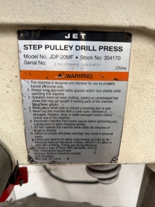 JET 20" DRILL PRESS, MODEL JDP-20MF, S/N 14025869-2