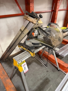 RYOBI 10" SLIDING COMPOUND MITER SAW, MODEL TSS102L, W/ DEWALT DWX725 HEAVY DUTY WORK STAND-8
