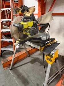 RYOBI 10" SLIDING COMPOUND MITER SAW, MODEL TSS102L, W/ DEWALT DWX725 HEAVY DUTY WORK STAND-8