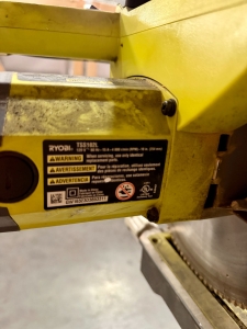 RYOBI 10" SLIDING COMPOUND MITER SAW, MODEL TSS102L, W/ DEWALT DWX725 HEAVY DUTY WORK STAND-8