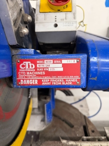 CTD 12" MITRE SAW, MODEL M25R, 3725 RPM, S/N 882R, W/ (2) PNEUMATIC MATERIAL HOLD DOWNS-11