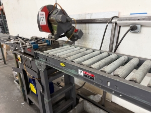 HABERLE 13" MITERING COLD SAW, MODEL HL4, S/N 124341286, W/ 23' ROLLER INFEED/OUTFEED TABLES-17