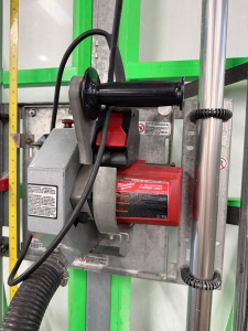 SAFETY SPEED VERTICAL PANEL SAW, W/ MILWAUKEE 3-1/4 HP POWER UNIT AND SHOP-VAC 4 HP INDUSTRIAL WET/DRY VAC-20