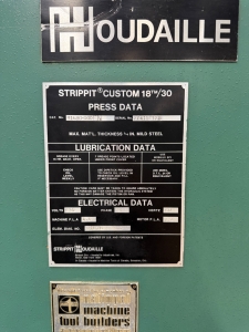 STRIPPIT CUSTOM 18/30 SINGLE-END PUNCH PRESS, MATERIAL GAUGES, FOOT PEDAL, WORK TABLE, S/N 276112175-26