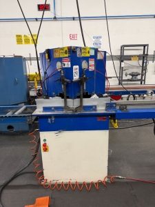 CTD N90 NOTCHING DOUBLE MITRE SAW, S/N 443, W/ INFEED AND OUTFEED TABLES-29