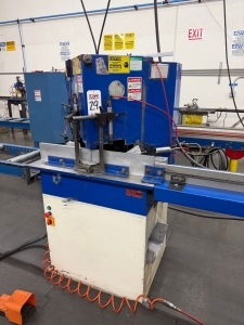 CTD N90 NOTCHING DOUBLE MITRE SAW, S/N 443, W/ INFEED AND OUTFEED TABLES-29