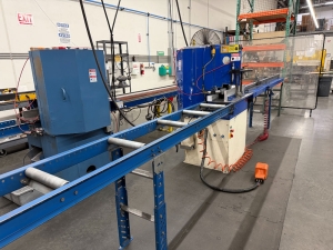 CTD N90 NOTCHING DOUBLE MITRE SAW, S/N 443, W/ INFEED AND OUTFEED TABLES-29