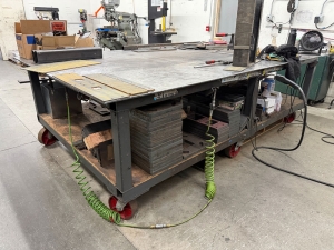 WELDING FABRICATION TABLE W/ 6' X 10' X 1/2" THICK STEEL TOP, 37" TOP HT, ON STEEL CASTERS, CONTENTS NOT INCLUDED-34