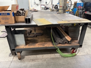 WELDING FABRICATION TABLE W/ 6' X 10' X 1/2" THICK STEEL TOP, 37" TOP HT, ON STEEL CASTERS, CONTENTS NOT INCLUDED-34