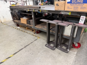 WELDING FABRICATION TABLE W/ 6' X 10' X 1/2" THICK STEEL TOP, 37" TOP HT, ON STEEL CASTERS, CONTENTS NOT INCLUDED-34