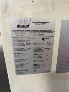 GARDNER DENVER REFRIGERATED AIR DRYER, MODEL RNC75A1, S/N GD75A1150805086-50