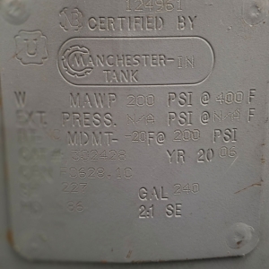 2006 AIR RECEIVING TANK, 240-GALLON CAPACITY-52B