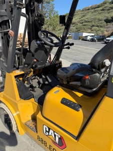 2023 CATERPILLAR LPG FORKLIFT, MODEL GC40K, 8,000 LB CAPACITY, 3-STAGE MAST, SIDE SHIFT, 8' FORKS, SOLID CUSHION TIRES, LOAD LIGHTS, REARVIEW MIRRORS, CLEARCAP RAINCAP, APPROX. 498 HOURS, S/N AT87B11599-63