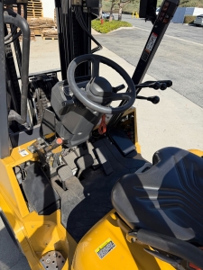 2023 CATERPILLAR LPG FORKLIFT, MODEL GC40K, 8,000 LB CAPACITY, 3-STAGE MAST, SIDE SHIFT, 8' FORKS, SOLID CUSHION TIRES, LOAD LIGHTS, REARVIEW MIRRORS, CLEARCAP RAINCAP, APPROX. 498 HOURS, S/N AT87B11599-63
