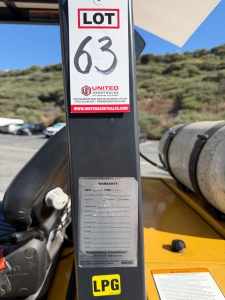 2023 CATERPILLAR LPG FORKLIFT, MODEL GC40K, 8,000 LB CAPACITY, 3-STAGE MAST, SIDE SHIFT, 8' FORKS, SOLID CUSHION TIRES, LOAD LIGHTS, REARVIEW MIRRORS, CLEARCAP RAINCAP, APPROX. 498 HOURS, S/N AT87B11599-63