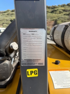 2023 CATERPILLAR LPG FORKLIFT, MODEL GC40K, 8,000 LB CAPACITY, 3-STAGE MAST, SIDE SHIFT, 8' FORKS, SOLID CUSHION TIRES, LOAD LIGHTS, REARVIEW MIRRORS, CLEARCAP RAINCAP, APPROX. 498 HOURS, S/N AT87B11599-63