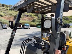 2023 CATERPILLAR LPG FORKLIFT, MODEL GC40K, 8,000 LB CAPACITY, 3-STAGE MAST, SIDE SHIFT, 8' FORKS, SOLID CUSHION TIRES, LOAD LIGHTS, REARVIEW MIRRORS, CLEARCAP RAINCAP, APPROX. 498 HOURS, S/N AT87B11599-63