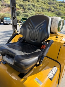 2023 CATERPILLAR LPG FORKLIFT, MODEL GC40K, 8,000 LB CAPACITY, 3-STAGE MAST, SIDE SHIFT, 8' FORKS, SOLID CUSHION TIRES, LOAD LIGHTS, REARVIEW MIRRORS, CLEARCAP RAINCAP, APPROX. 498 HOURS, S/N AT87B11599-63