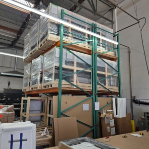 LOT - (2) SECTIONS OF PALLET RACKING, 12' BEAMS, 5' X 16' UPRIGHTS, PLYWOOD DECKING, CONTENTS NOT INCLUDED-134