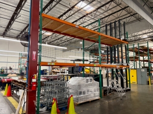 LOT - (2) SECTIONS OF PALLET RACKING, 12' BEAMS, 5' X 16' UPRIGHTS, PLYWOOD DECKING, CONTENTS NOT INCLUDED-138