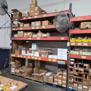 LOT - (2) SECTIONS OF PALLET RACKING, 10' BEAMS, 4' X 11' UPRIGHTS, PLYWOOD DECKING, CONTENTS NOT INCLUDED-144