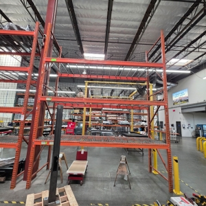 LOT - (3) SECTIONS OF PALLET RACKING, (2) 12' BEAMS, (1) 10' BEAM, (2) 12' X 4' UPRIGHTS, (1) 10' X 4' UPRIGHT, WIRE DECKING, CONTENTS NOT INCLUDED-147