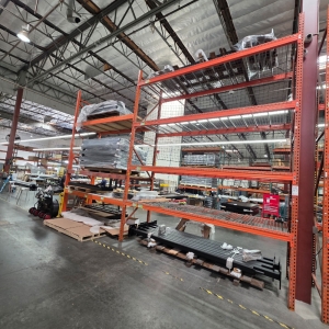 LOT - (3) SECTIONS OF PALLET RACKING, (2) 12' BEAMS, (1) 10' BEAM, (2) 12' X 4' UPRIGHTS, (1) 10' X 4' UPRIGHT, WIRE DECKING, CONTENTS NOT INCLUDED-147