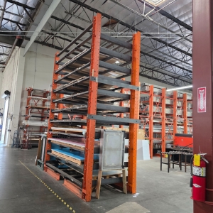 CUSTOM (11) PULL-OUT SHEET STOCK RACK FOR 5' X 10' SHEETS, OVERALL DIMS: 11'-10" X 63" X 16' HT, CONTENTS NOT INCLUDED-150