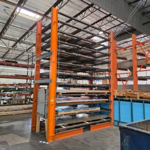 CUSTOM (11) PULL-OUT SHEET STOCK RACK FOR 5' X 10' SHEETS, OVERALL DIMS: 11'-10" X 63" X 16' HT, CONTENTS NOT INCLUDED-150
