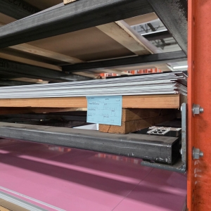 CUSTOM (11) PULL-OUT SHEET STOCK RACK FOR 5' X 10' SHEETS, OVERALL DIMS: 11'-10" X 63" X 16' HT, CONTENTS NOT INCLUDED-150