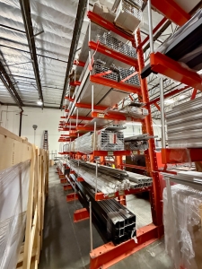 LOT - (3) 17' CANTILEVER MATERIAL RACKS W/ CROSS BRACING, 4' ARMS, 16' TOTAL HT, CONTENTS NOT INCLUDED-152