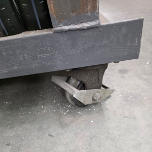 STEEL TABLE ON CASTERS W/ 8'-4" X 3' WOOD TOP, 43" TOP HT, CONTENTS NOT INCLUDED-162