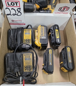 LOT - (4) DEWALT 20V RECHARGEABLE BATTERIES AND (2) CHARGERS-228